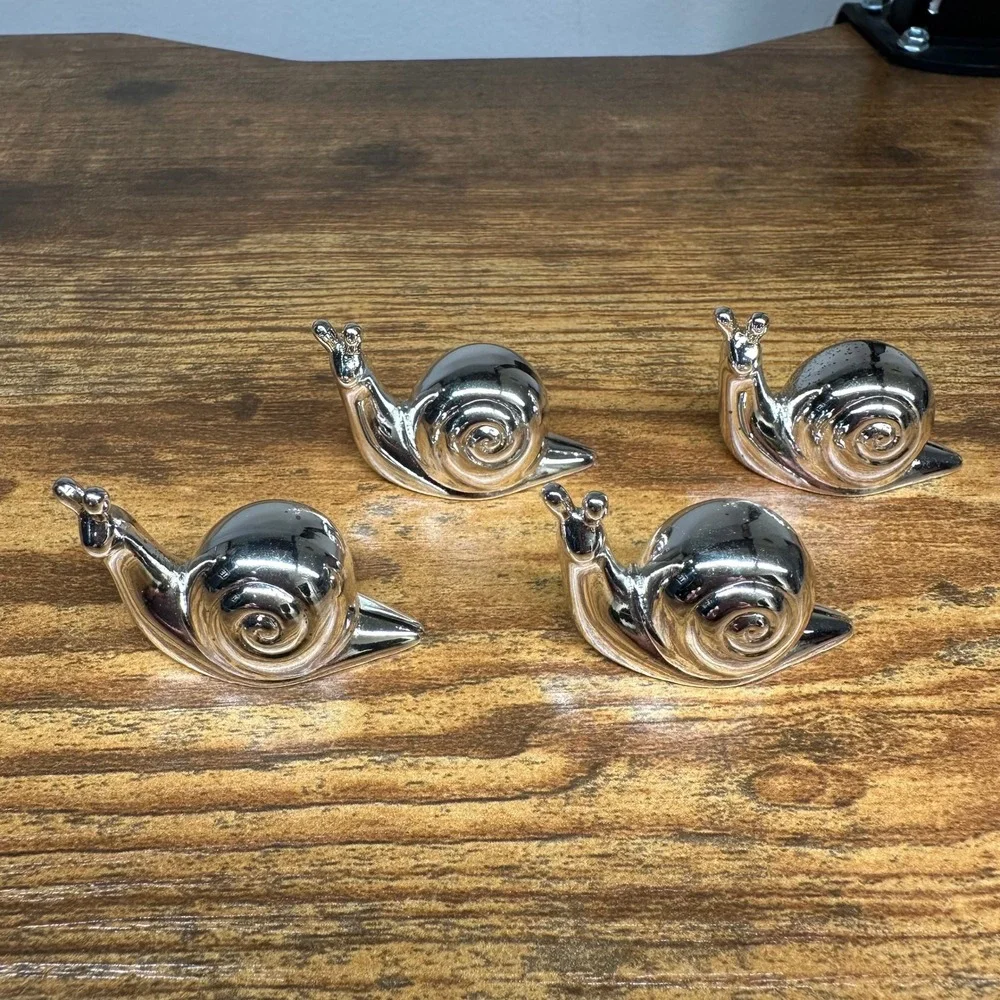 Vintage Set of 4 Silver Plated Snail Figurines Place Card Holders Japan Decor